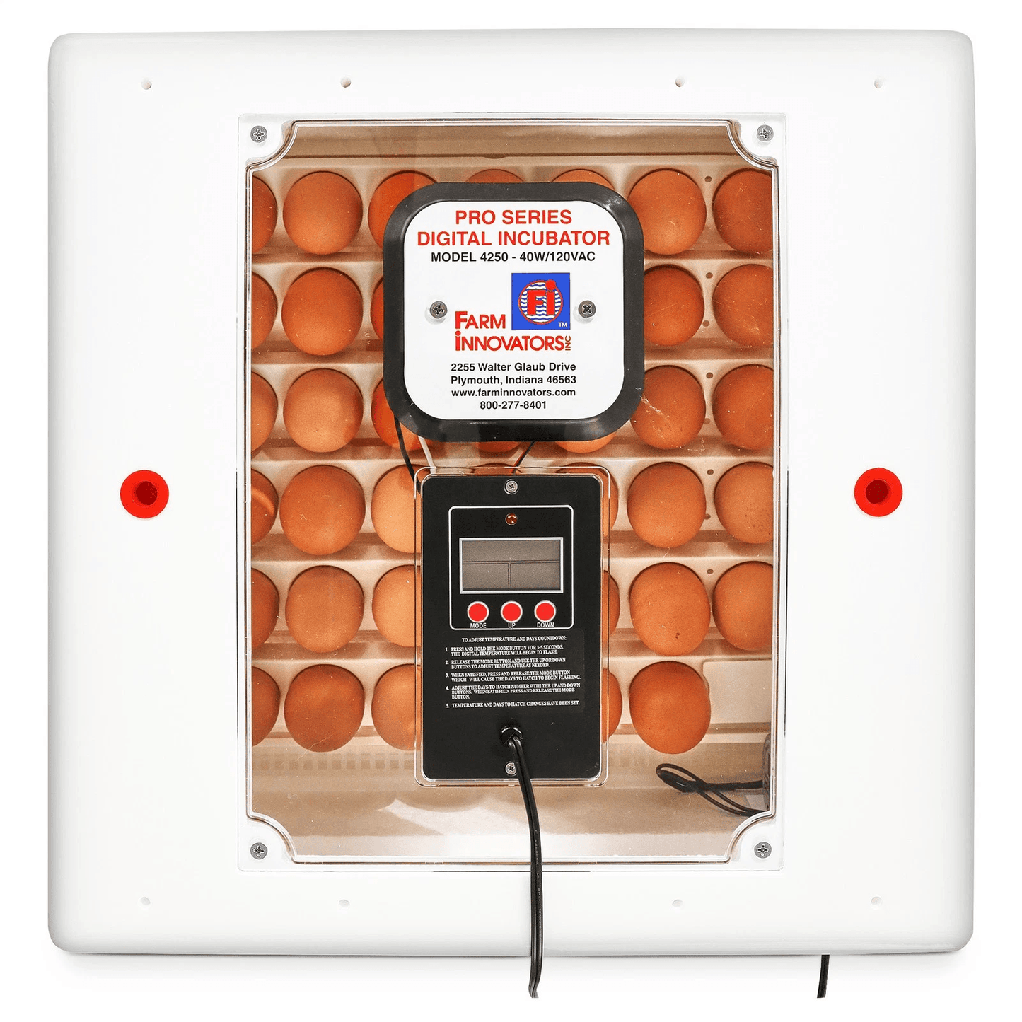 White Digital Air Incubator by Farm Innovators, Automatic Egg Turner, Egg Hatch, LED Display & Candler for Poultry
