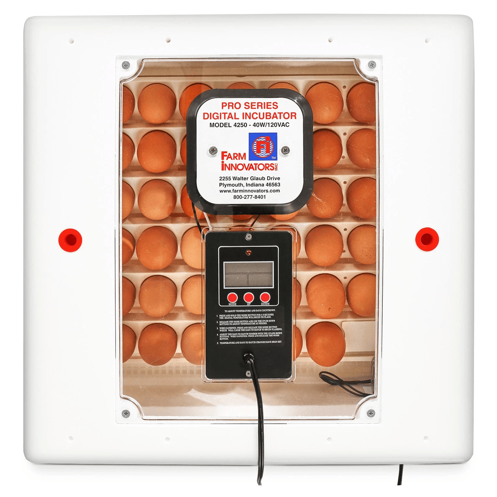 White Digital Air Incubator by Farm Innovators, Automatic Egg Turner, Egg Hatch, LED Display & Candler for Poultry