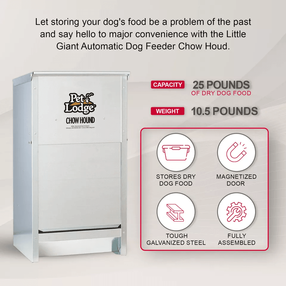 Pet Lodge Dry Food Automatic Steel Dog Feeder  Chow Hound 25 Lb Capacity ChewProof WallMountable 7