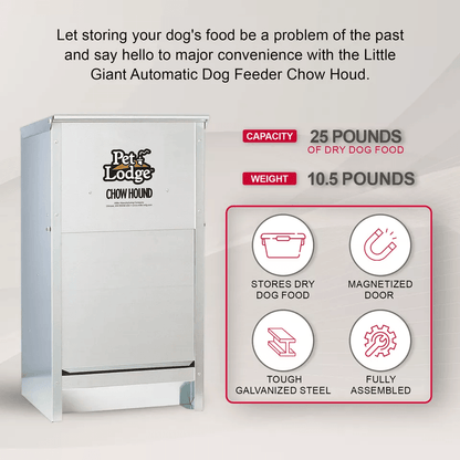 Pet Lodge Dry Food Automatic Steel Dog Feeder  Chow Hound 25 Lb Capacity ChewProof WallMountable 7