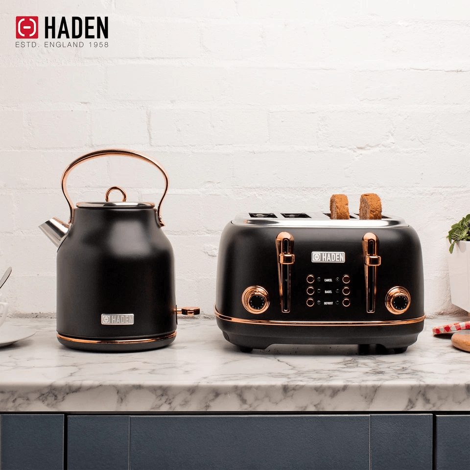 Haden Heritage Black  Copper Slice Toaster  Electric Kettle VintageInspired Stainless Steel Breakfa 4