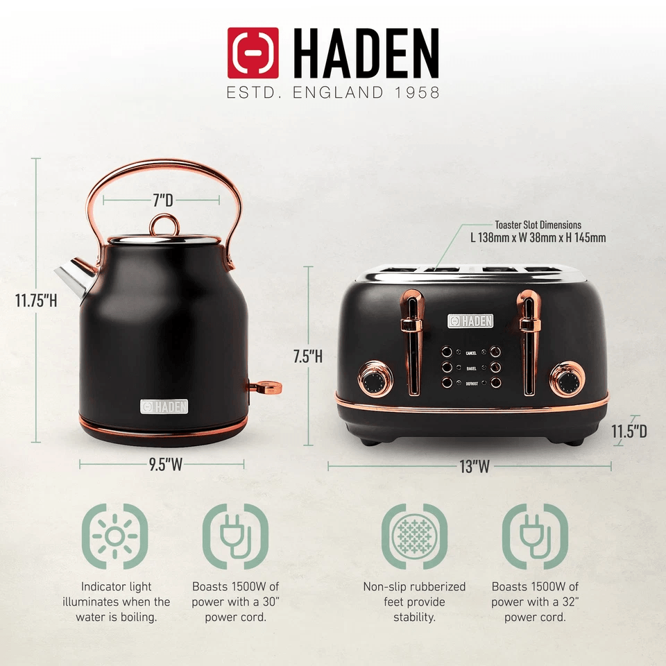 Haden Heritage Black  Copper Slice Toaster  Electric Kettle VintageInspired Stainless Steel Breakfa 3