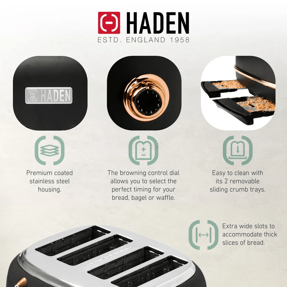 Haden Heritage Black  Copper Slice Toaster  Electric Kettle VintageInspired Stainless Steel Breakfa 2
