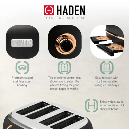Haden Heritage Black  Copper Slice Toaster  Electric Kettle VintageInspired Stainless Steel Breakfa 2