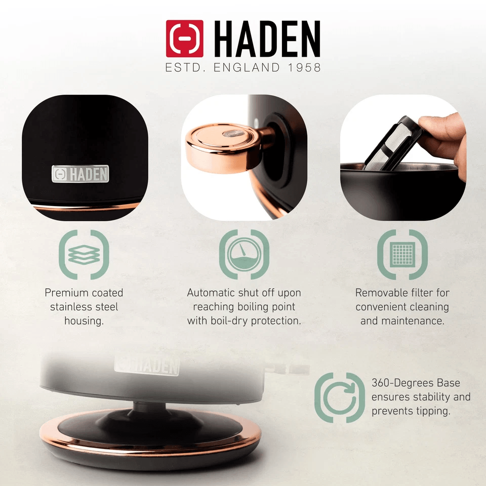 Haden Heritage Black  Copper Slice Toaster  Electric Kettle VintageInspired Stainless Steel Breakfa 1