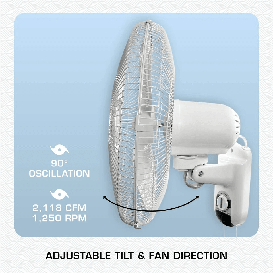 Wall Mounted Hurricane Classic Oscillating Fan Rotateable  Speed Pull Cord Control Quiet Motor For  5