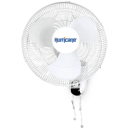 Wall Mounted Hurricane Classic Oscillating Fan, Rotateable , Speed Pull Cord Control, Quiet Motor for Garage & Home Use