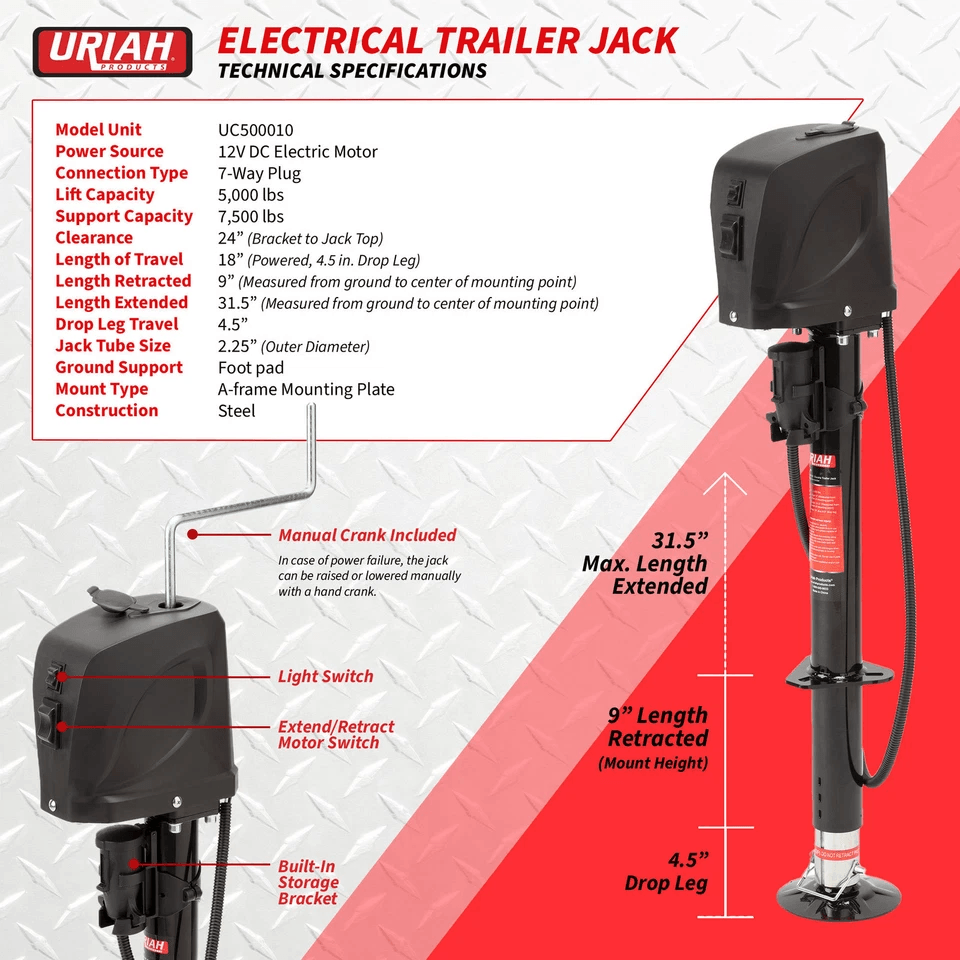 Heavy Duty Electric Trailer Jack 7 Way Plug Easy Install 1