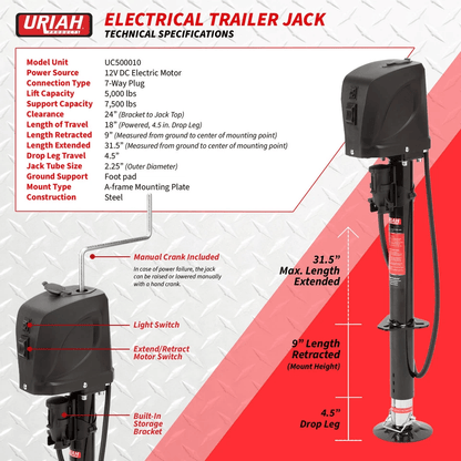 Heavy Duty Electric Trailer Jack 7 Way Plug Easy Install 1