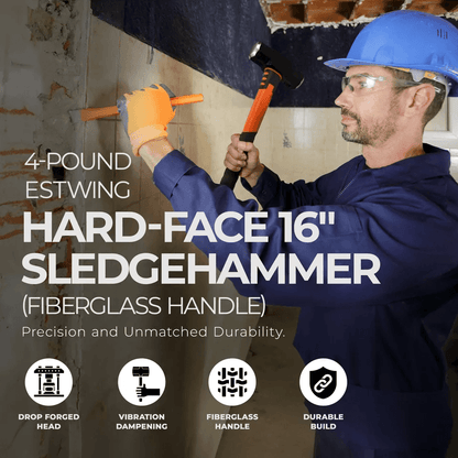 GROZ 4 Lb Hard Face Sledge Hammer  16 Fiberglass Handle HeavyDuty Demolition Tool 4
