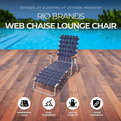 Four Seasons Courtyard Blue High Back Web Chaise Outdoor Lounge Chairs Durable Patio Furniture 2