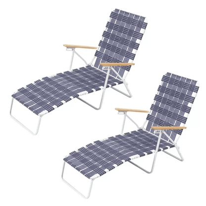 Four Seasons Courtyard Blue High Back Web Chaise Outdoor Lounge Chairs Durable Patio Furniture 1