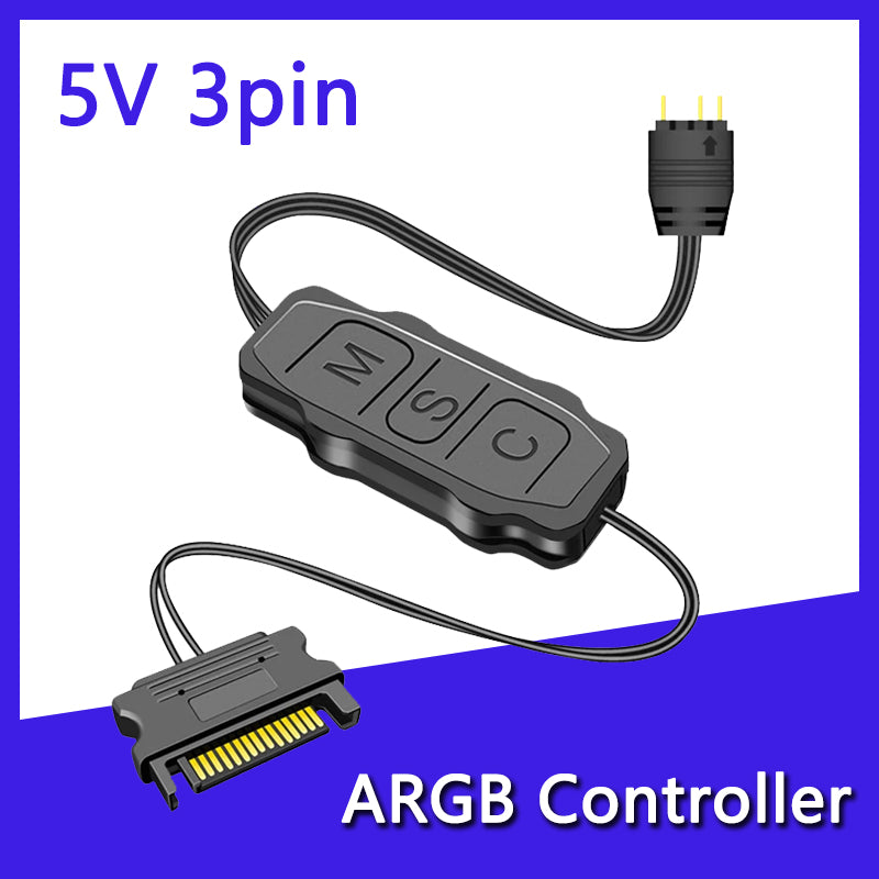 5V 3-Pin ARGB Controller with SATA Interface – PC Fan & LED Strip Light Extension Adapter