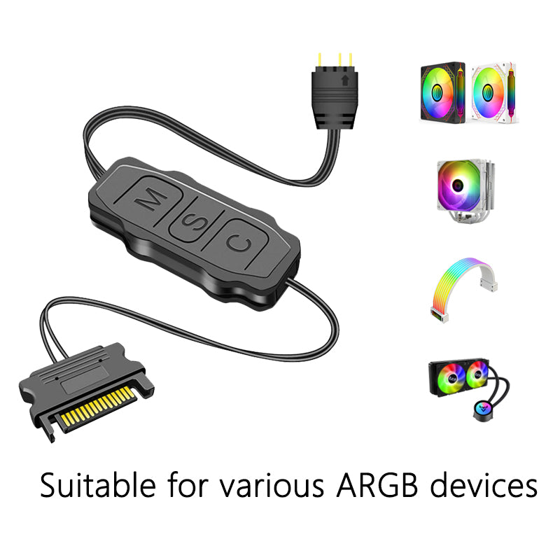 5V 3-Pin ARGB Controller with SATA Interface – PC Fan & LED Strip Light Extension Adapter