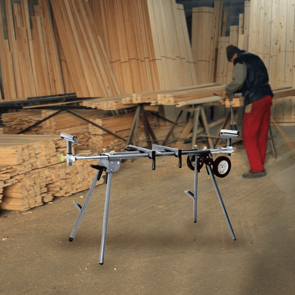 Master Mechanic Lightweight Adjustable Folding Miter Saw Stand WWheels Black Universal Fit Capacity 3