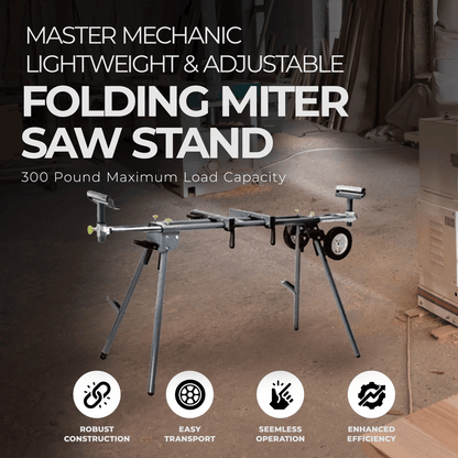 Master Mechanic Lightweight Adjustable Folding Miter Saw Stand WWheels Black Universal Fit Capacity 4
