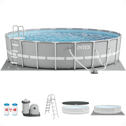 Intex Prism Frame Above Ground Swimming Pool Set with Filter Pump, Durable Family Backyard Pool