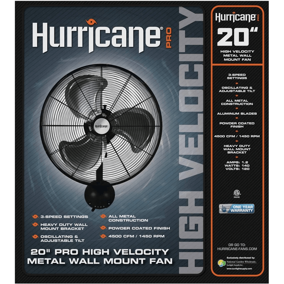 Hurricane Pro Series Metal Wall Mount Fan Heavy Duty Hydroponics Fan With Airflow ETL Certified For 1
