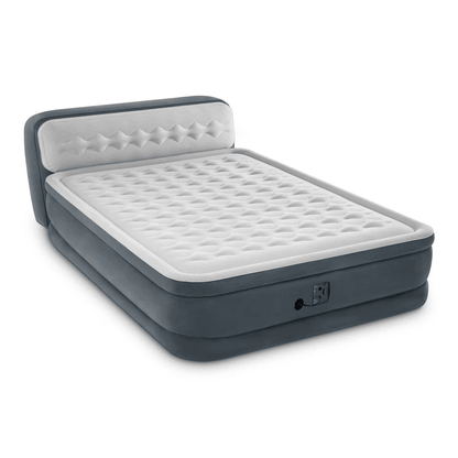 Intex Dura Beam Deluxe Ultra Plush Headboard Queen Mattress with Built In Pump,Easy Inflate Air Bed for Indoor & Outdoor