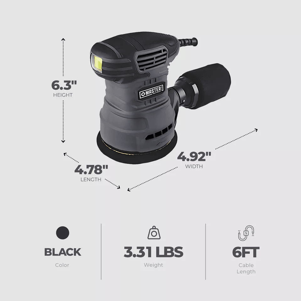 Master Mechanic Random Orbital Sander With Dust Collection  Coarse Grit Includes Sandppaer 3