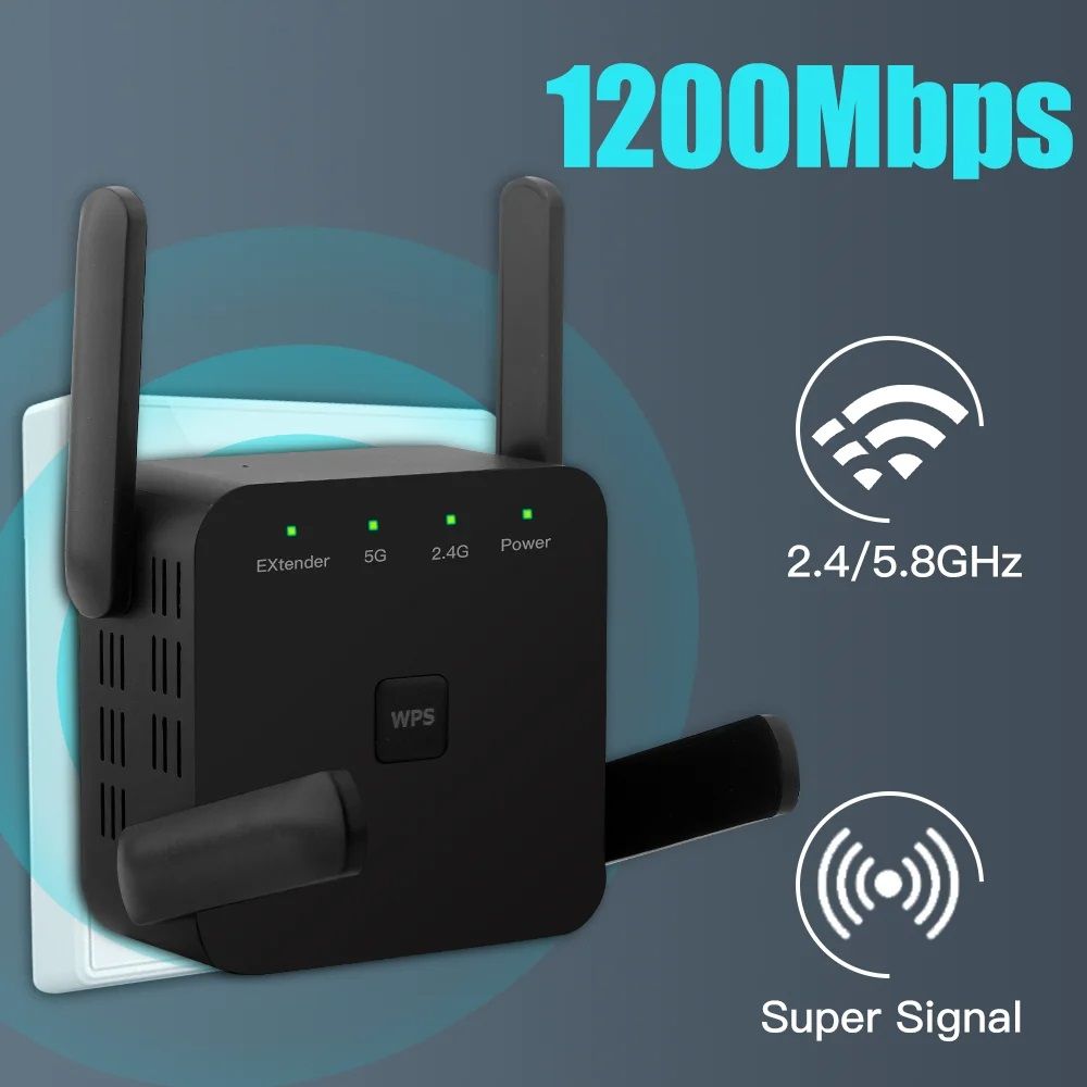 Dual-Band WiFi Repeater 5GHz/2.4GHz – 1200Mbps Long-Range WiFi Extender & Signal Booster