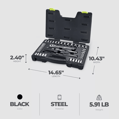 Master Mechanic SAE  Metric Socket Set Drive Tool Kit With Ratchet Bits And Case 4
