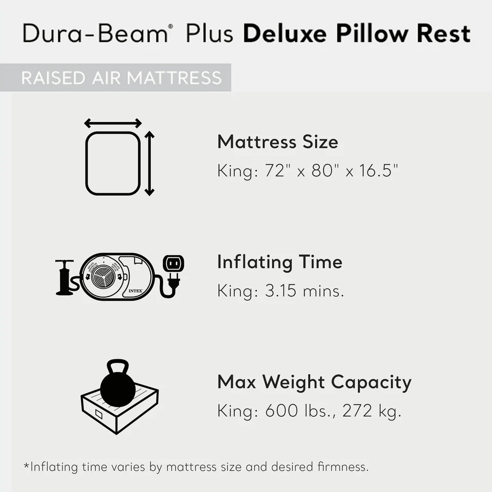 King Size Intex Dura Beam Plus Deluxe Air Mattress With BuiltIn Pump Inflatable Blow Up Bed For Cam 8