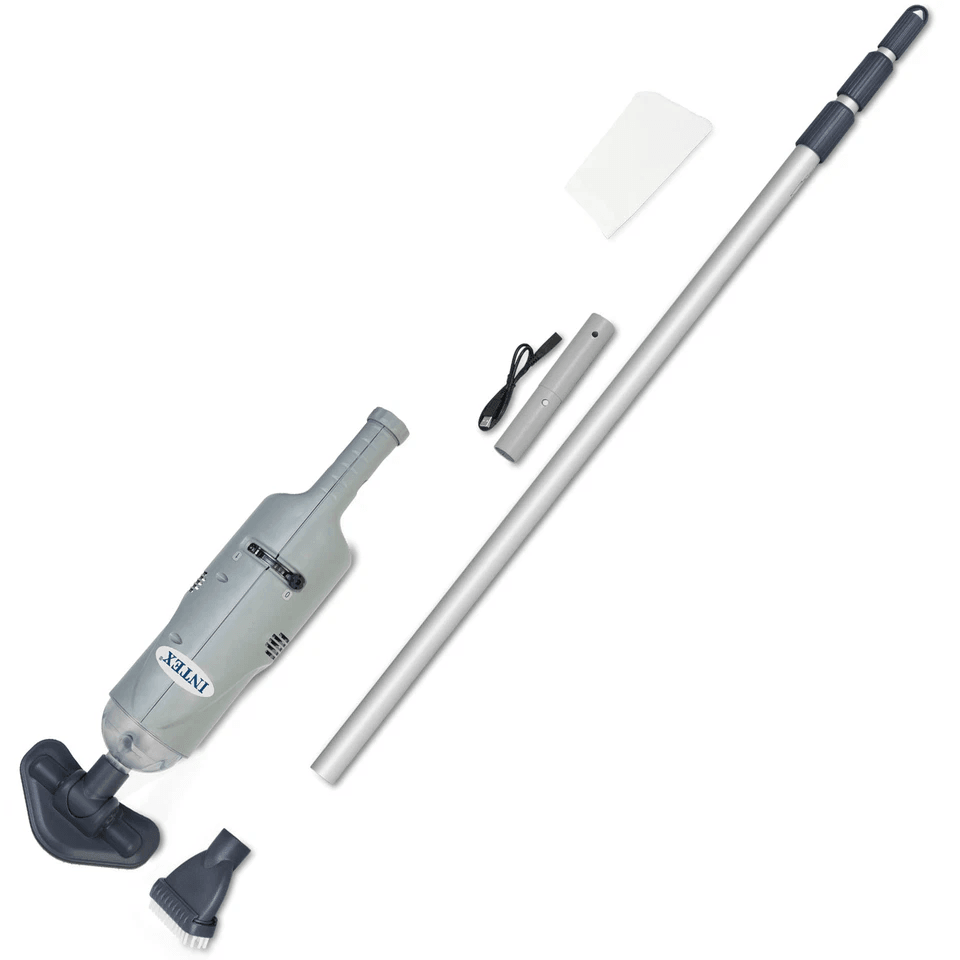 Intex Rechargeable Handheld Above Ground Pool Vacuum, Cordless Spa Cleaner with 2 Brush Heads & Telescopic Pole