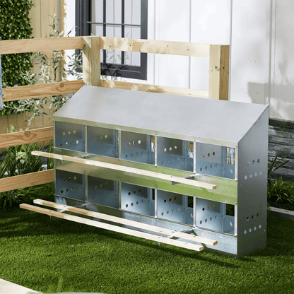 Brower Galvanized Steel 10 Hole Poultry Nest Box, Fits Chickens, Durable Brooding Solution