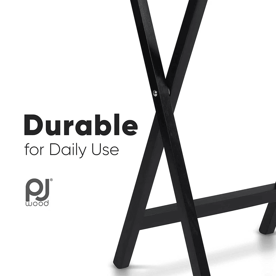 Black PJ Wood Folding TV Tray Tables With Storage Rack Wooden Set For Snacks Workstation Laptop Des 3
