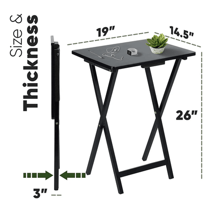 Black PJ Wood Folding TV Tray Tables With Storage Rack Wooden Set For Snacks Workstation Laptop Des 4