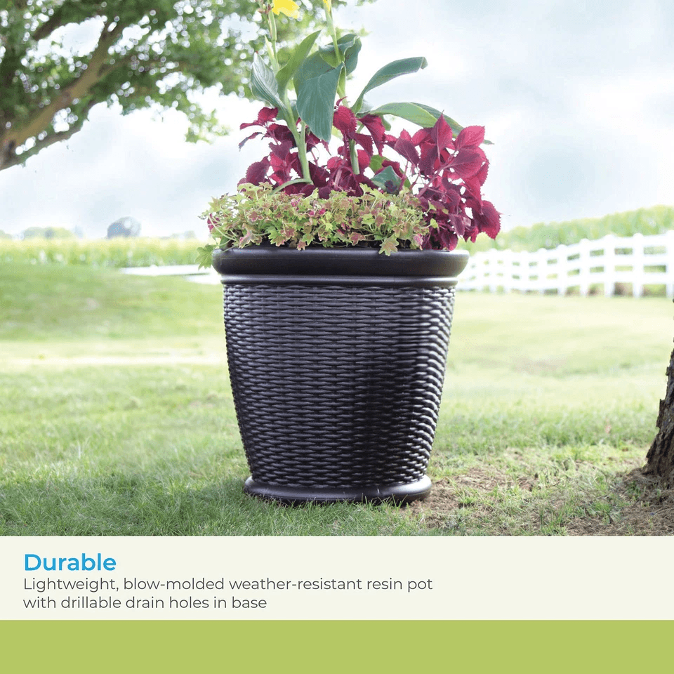 Suncast Willow Resin Wicker Patio Planter Pot Java Indoor Outdoor Decorative Garden Flower Pot 4