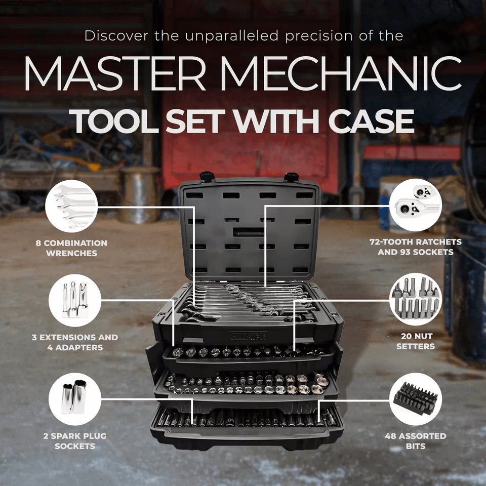 Master Mechanic SAE  Metric Socket And Tool Set With Case Complete Mechanics Kit With Ratchets Wren 3