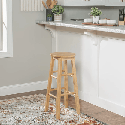 PJ Wood Classic Round Seat 29 Tall Kitchen Counter Stools Natural Wood Backless Bar Chairs Set Of 6 3