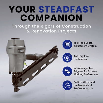 Master Mechanic Pneumatic Clipped Head Paper Collated Framing Nailer ProGrade Depth Control AntiDry 2
