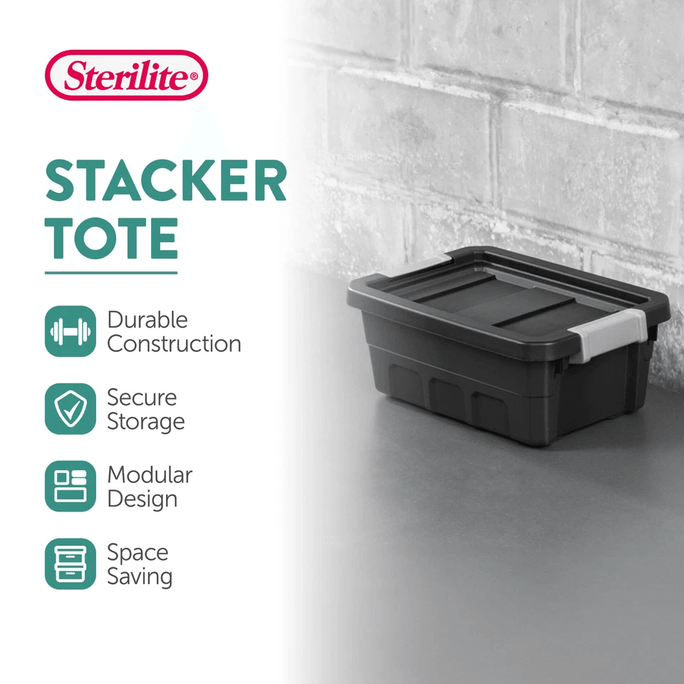 Industrial Storage Totes With Latch Clip Lids Black Stackable HeavyDuty Plastic Bins For Garage Hom 1