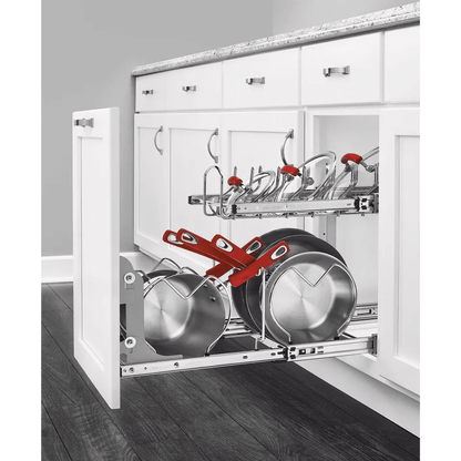 Chrome RevAShelf Pullout Cabinet Organizer For Pots And Pans Sliding Rack With Adjustable Dividers  2