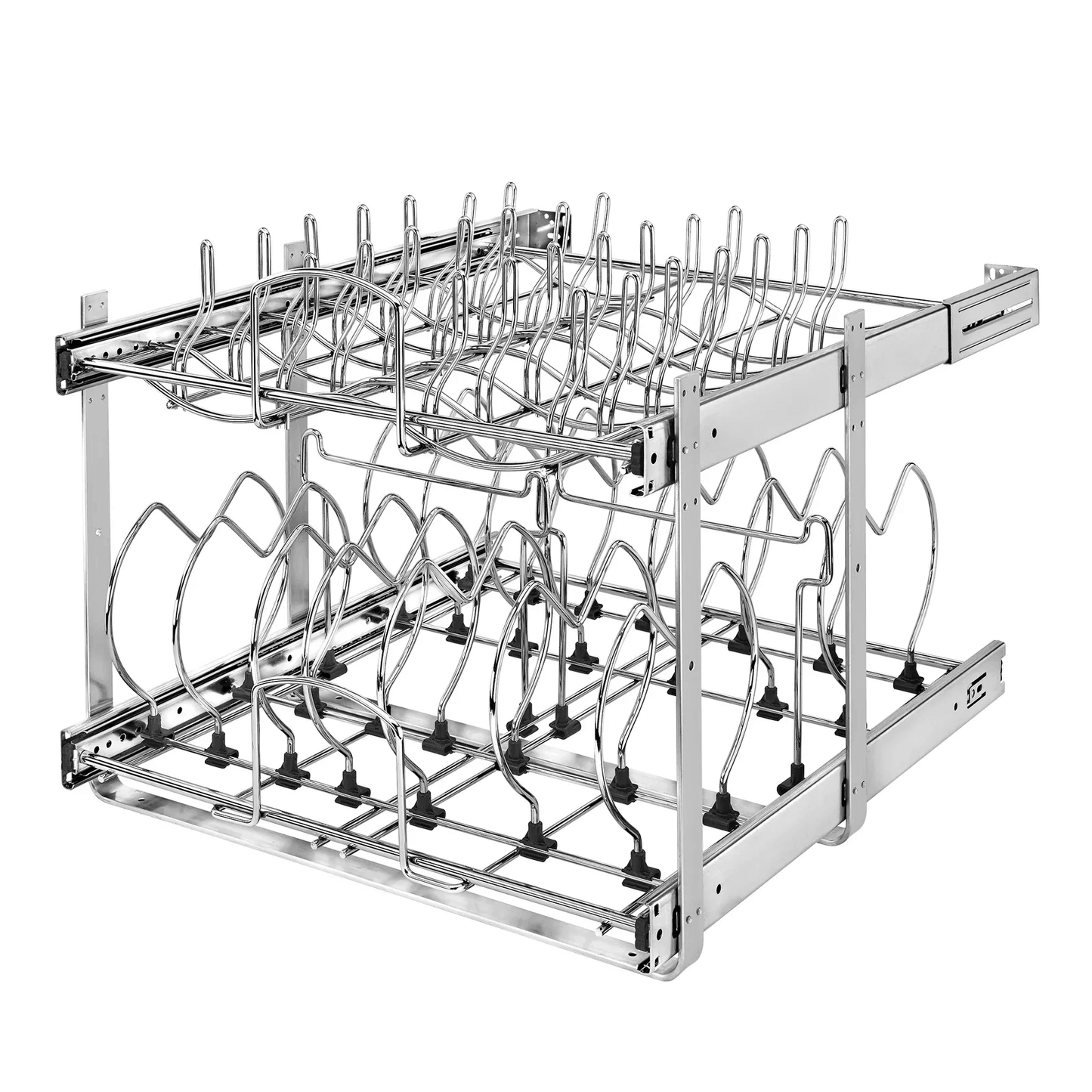 Chrome Rev-A-Shelf Pullout Cabinet Organizer for Pots and Pans, Sliding Rack with Adjustable Dividers & Full Extension