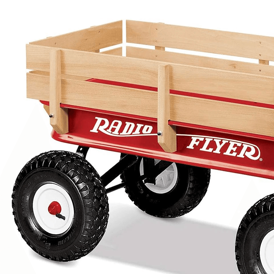 Radio Flyer Red All Terrain Steel  Wood Wagon Classic Full Size Pull Along Wagon With Air Tires For 4