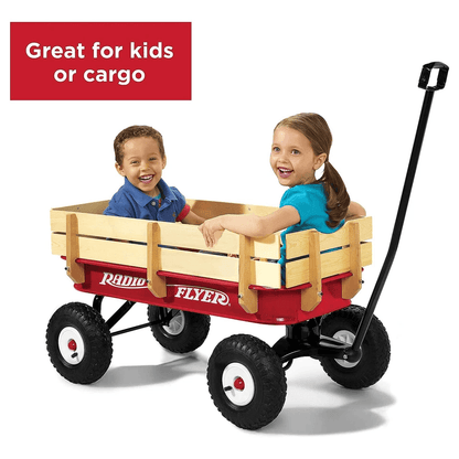 Radio Flyer Red All Terrain Steel  Wood Wagon Classic Full Size Pull Along Wagon With Air Tires For 2