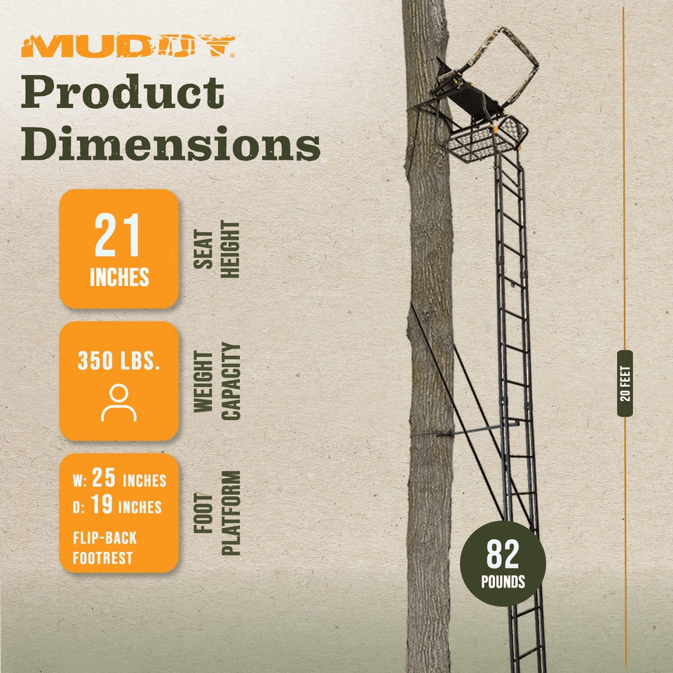 Muddy Skybox Deluxe Hunting Ladderstand 1 Person Climbing Tree Stand With Adjustable Shooting Rail 2
