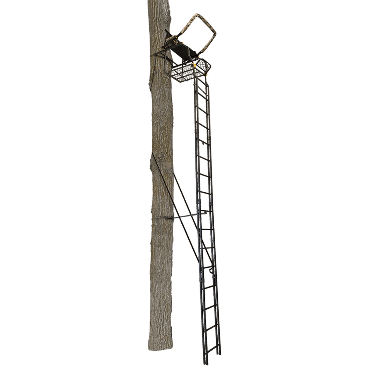 Muddy Skybox Deluxe Hunting Ladderstand, 1 Person Climbing Tree Stand with Adjustable Shooting Rail