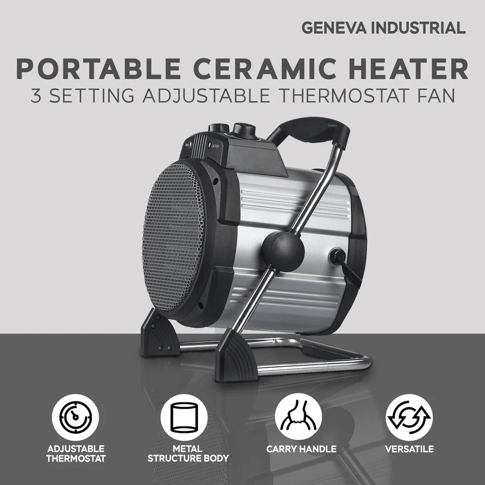 Geneva Portable Ceramic Heater With Adjustable Thermostat 3 Settings Electric Space Heater For Indo 2