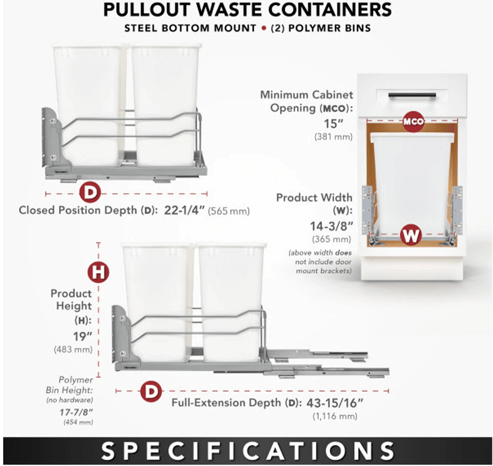 HeavyDuty RevAShelf Double Pullout Trash Cans With SoftClose Dual Quart Waste Containers For Cabine 2