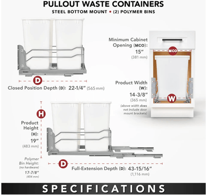 HeavyDuty RevAShelf Double Pullout Trash Cans With SoftClose Dual Quart Waste Containers For Cabine 2