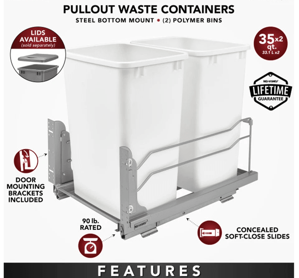 HeavyDuty RevAShelf Double Pullout Trash Cans With SoftClose Dual Quart Waste Containers For Cabine 3