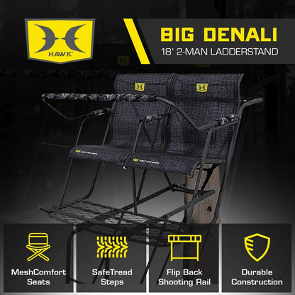 Hawk Big Denali 2-Man Climbing Tree Stand Durable Steel Deer Hunting Ladderstand with MeshComfort Seats, Safe