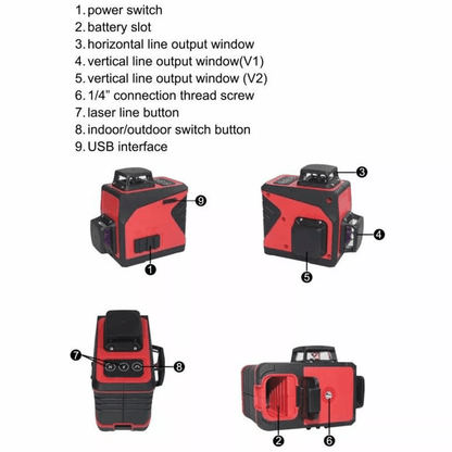 Professional Wokeline Three Plane Laser Level With Green Beam SelfLeveling Tool For Picture Hanging