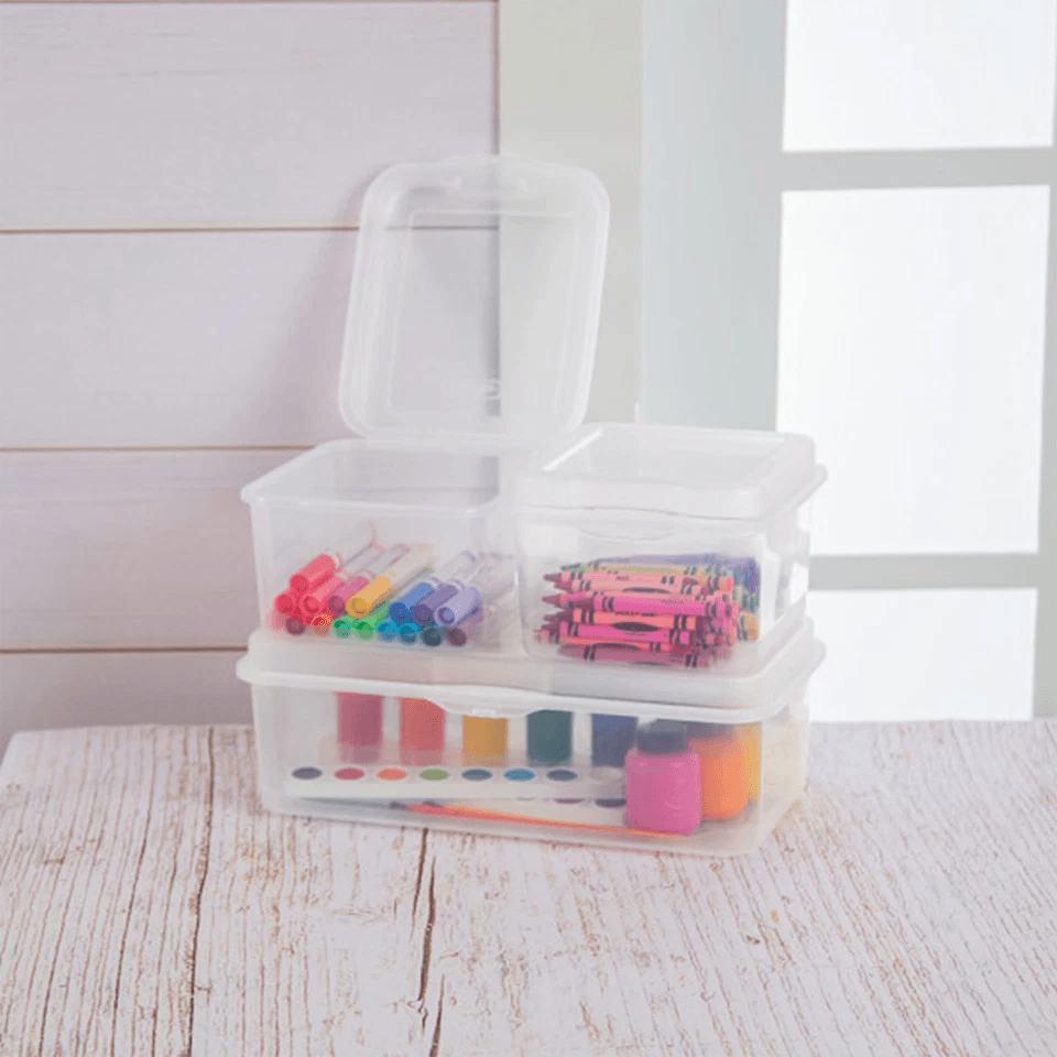 Sterilite Plastic FlipTop Hinged Storage Box Stackable Clear Containers W Latching Lid For Supplies 3