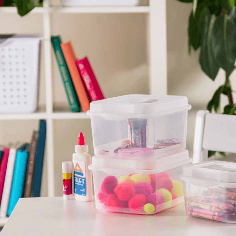 Sterilite Plastic FlipTop Hinged Storage Box Stackable Clear Containers W Latching Lid For Supplies 4